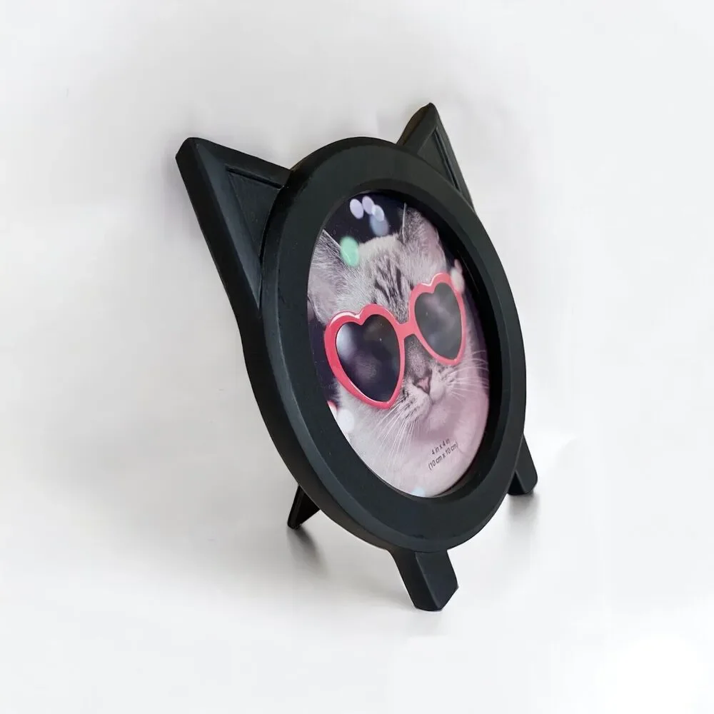 New Black Cat Shape Resin Picture Frame 4 X4 Kitten Design Home Decor